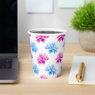 Pink Dahlia, Blue Dahla, Floral Pattern, Flowers Paper Cups