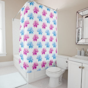 Pink Dahlia, Blue Dahla, Floral Pattern, Flowers Shower Curtain