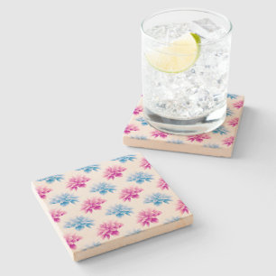 Pink Dahlia, Blue Dahla, Floral Pattern, Flowers Stone Coaster