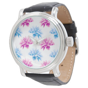 Pink Dahlia, Blue Dahla, Floral Pattern, Flowers Watch