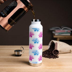 Pink Dahlia, Blue Dahla, Floral Pattern, Flowers Water Bottle