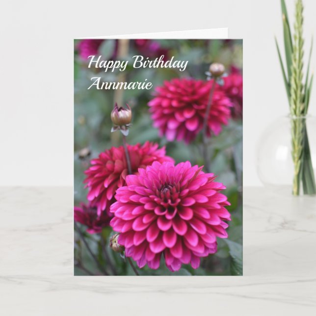 Pink Dahlia Floral Photograph Happy Birthday Card (Front)