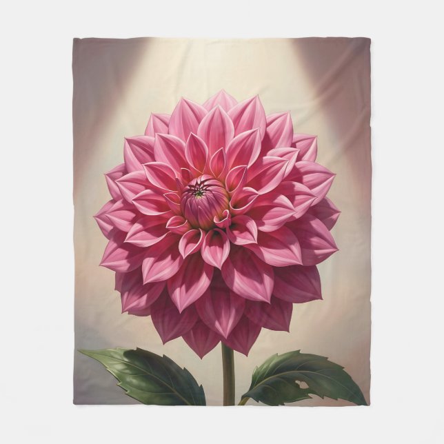 Pink Dahlia Flower Botanical Fleece Blanket (Front)