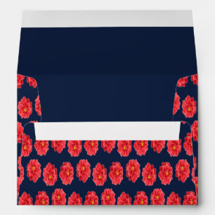 Pink dahlia flower on blue envelope
