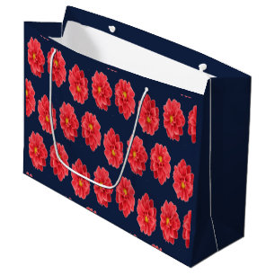 Pink dahlia flower on blue large gift bag