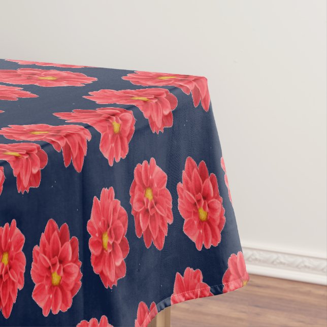 Pink dahlia flower on blue tablecloth (In Situ)