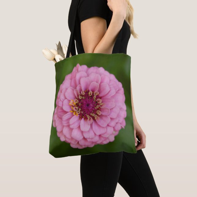 Pink Dahlia Flower Tote Bag (Close Up)