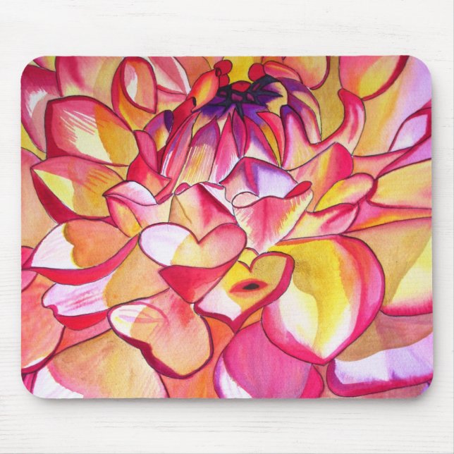 Pink Dahlia flower watercolour fine art Mouse Pad (Front)