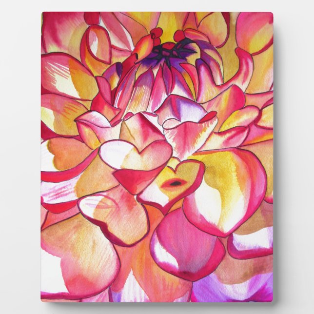 Pink Dahlia flower watercolour fine art Plaque (Front)