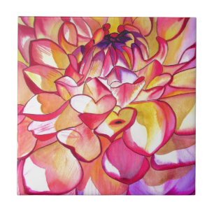 Pink Dahlia flower watercolour fine art Tile