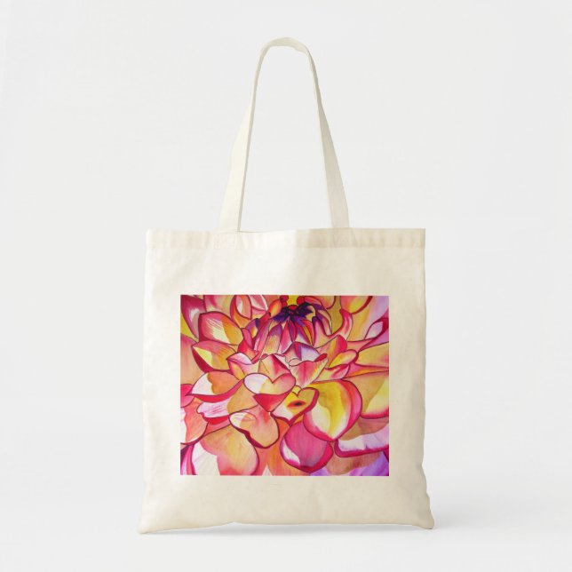 Pink Dahlia flower watercolour fine art Tote Bag (Front)