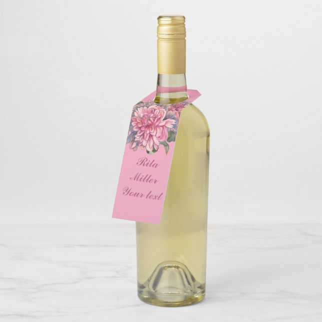 Pink Dahlia flowers Bottle Tag (Angled)