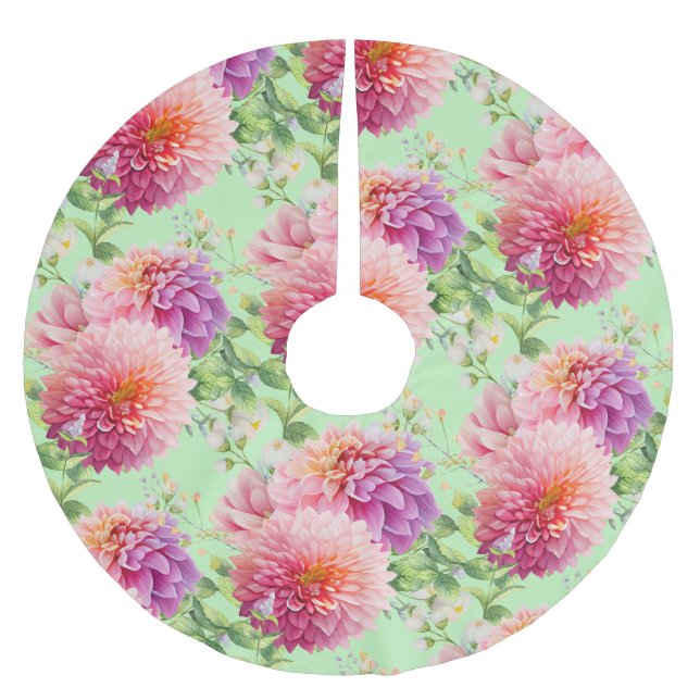 Pink Dahlia Flowers Brushed Polyester Tree Skirt (Front)