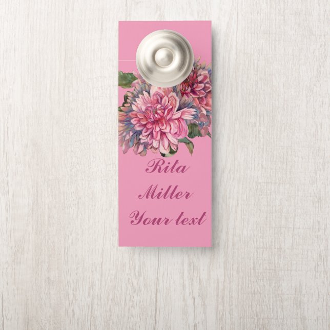 Pink Dahlia flowers Door Hanger (On Knob)