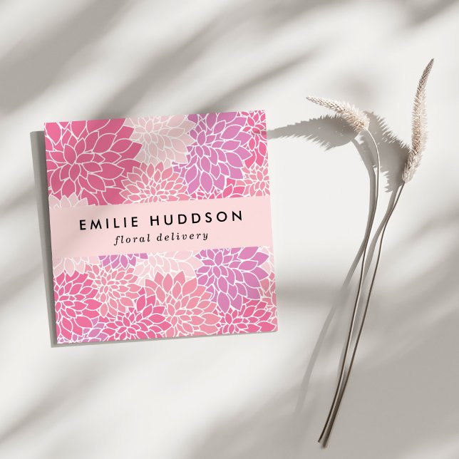 Pink Dahlia Flowers, Floristry, Flower Shop Square Business Card (Creator Uploaded)