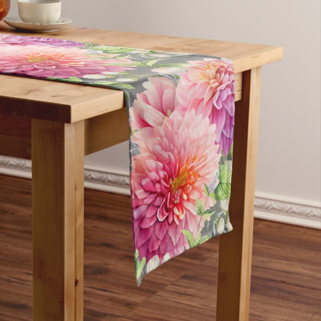 Pink Dahlia Flowers Long Table Runner (In Situ)