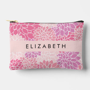 Pink Dahlia Flowers, Pattern Of Flowers, Your Name Accessory Pouch
