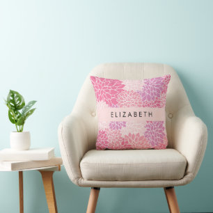 Pink Dahlia Flowers, Pattern Of Flowers, Your Name Cushion