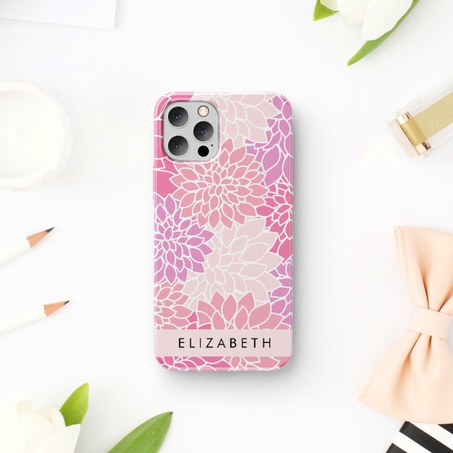 Pink Dahlia Flowers, Pattern Of Flowers, Your Name iPhone 16 Case (Creator Uploaded)