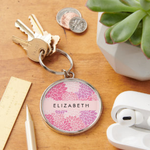 Pink Dahlia Flowers, Pattern Of Flowers, Your Name Key Ring