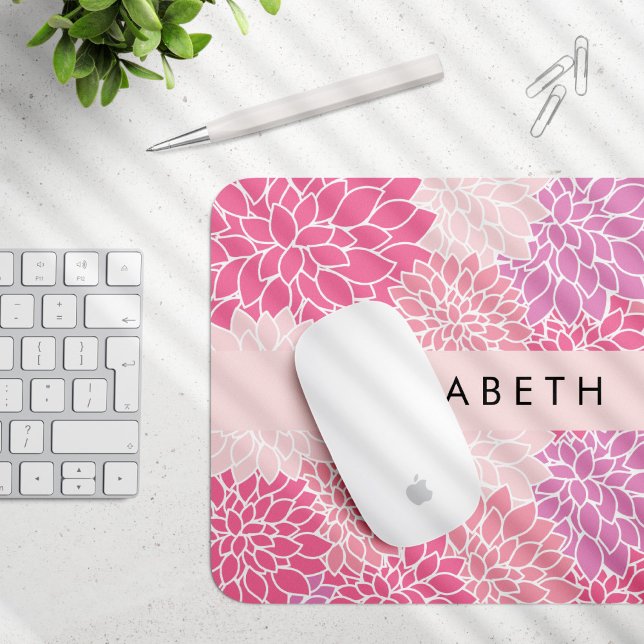 Pink Dahlia Flowers, Pattern Of Flowers, Your Name Mouse Pad (Creator Uploaded)
