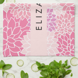Pink Dahlia Flowers, Pattern Of Flowers, Your Name Tea Towel
