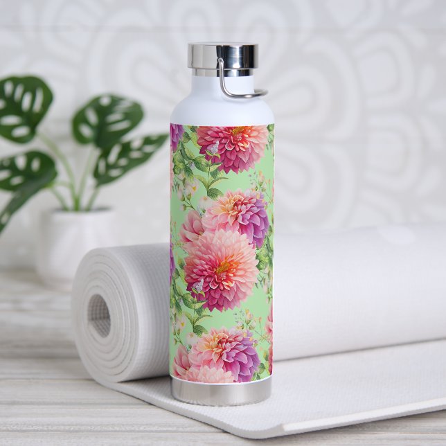 Pink Dahlia Flowers Water Bottle (Yoga)