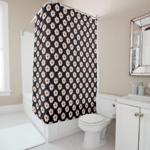 Pink Dahlia Pattern - Full Colour on Black Shower Curtain
