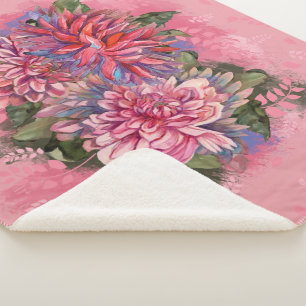 Pink Dahlia Vintage flowers Sherpa Blanket