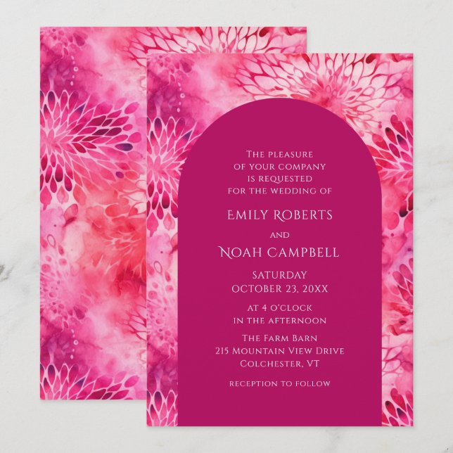 Pink Dahlia Watercolor Floral Elegant Wedding Invitation (Front/Back)