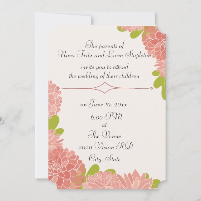 Pink Dahlia Wedding Invitation (Front)