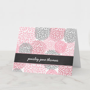 pink dahlias chalkboard thank you notes name