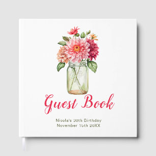 Pink Dahlias Mason Jar Birthday Party Guest Book