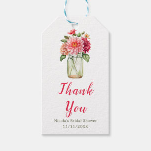 Pink Dahlias Mason Jar Bridal Shower Gift Tags
