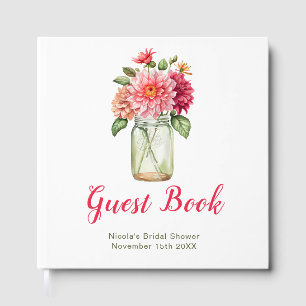 Pink Dahlias Mason Jar Bridal Shower Guest Book