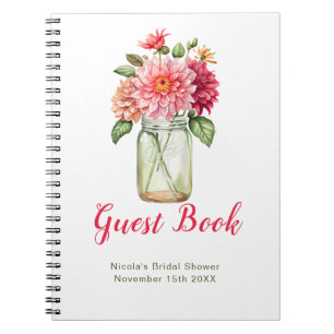 Pink Dahlias Mason Jar Bridal Shower Guest Book