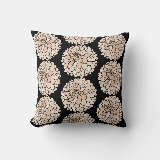 Pink Dahlias on black background  Cushion (Front)