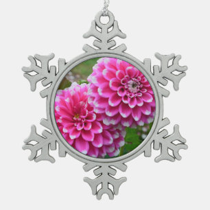 Pink dahlias print christmas ornament