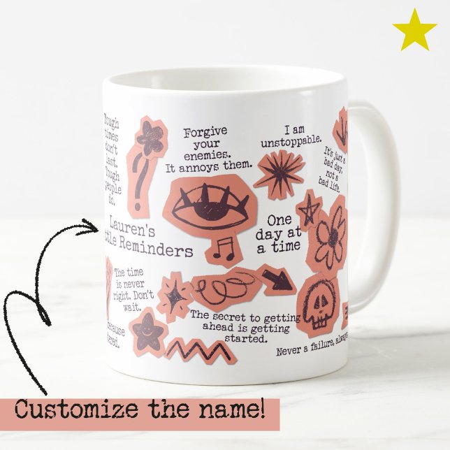 Pink Daily Affirmation Doodles Quote Custom Name Coffee Mug (Creator Uploaded)