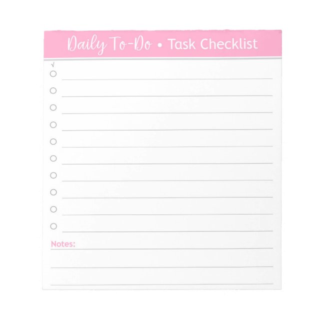 Pink Daily Task Checklist - To-Do List Notepad (Front)