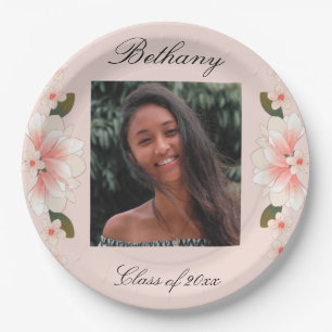 Pink dainty graduate feminine photo Graduation Paper Plate