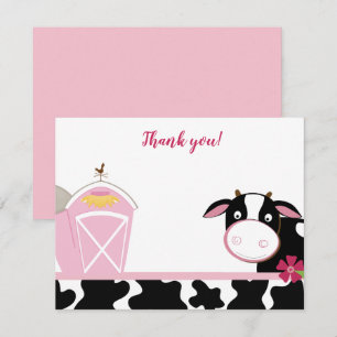 Pink Dairy Cow Farm Flat Thank you notes Invitation