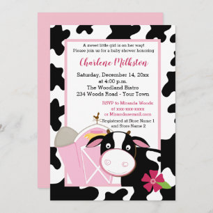 Pink Dairy Cow Girl Baby Shower Invitation