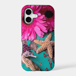 Pink Daises And Seahorse With Starfish