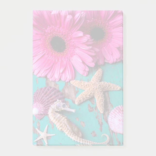 Pink Daises And Seahorse With Starfish Post-it Notes (Front)