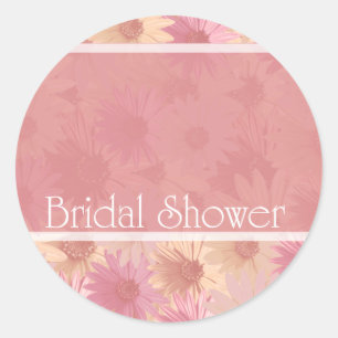 pink daises ~ bridal shower classic round sticker
