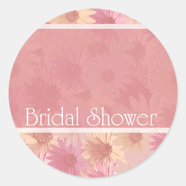 pink daises ~ bridal shower classic round sticker (Front)