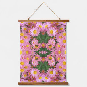 Pink Daisies And Bumble Bee Abstract    Hanging Tapestry