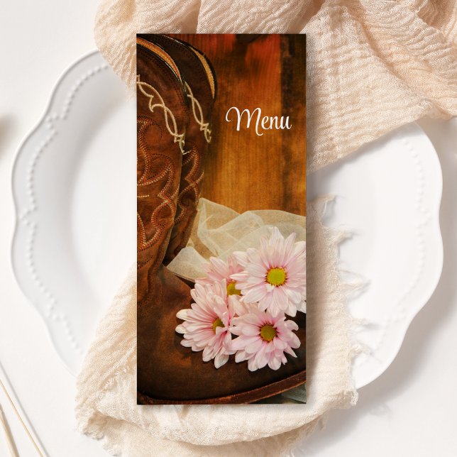 Pink Daisies and Cowboy Boots Western Wedding Menu (Creator Uploaded)