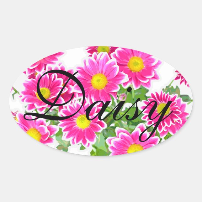 Pink Daisies / Asters Bouquet + your ideas Oval Sticker (Front)